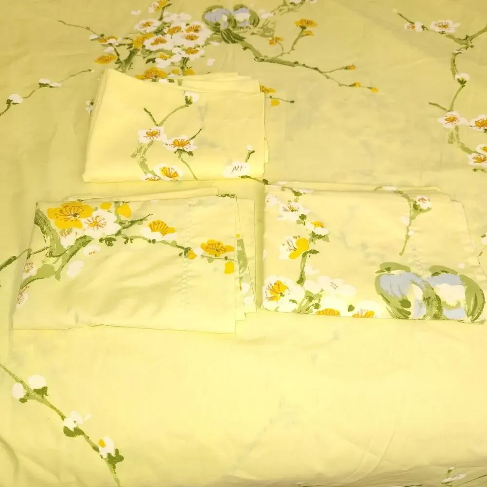 Vintage Twin Duvet & Sheets Set 8 pieces 60s Cotton Percale Yellow Blue Bird